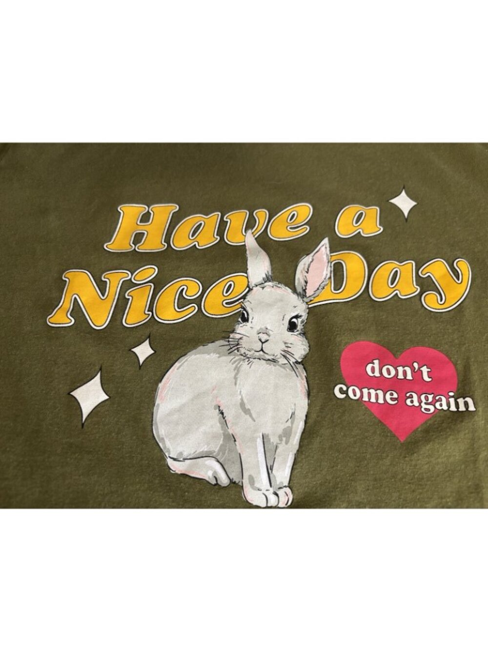 Olive Green Cotton Rabbit Graphic Women's T-Shirt Tee Shirt Top Bunny Funny Med - Picture 6 of 8